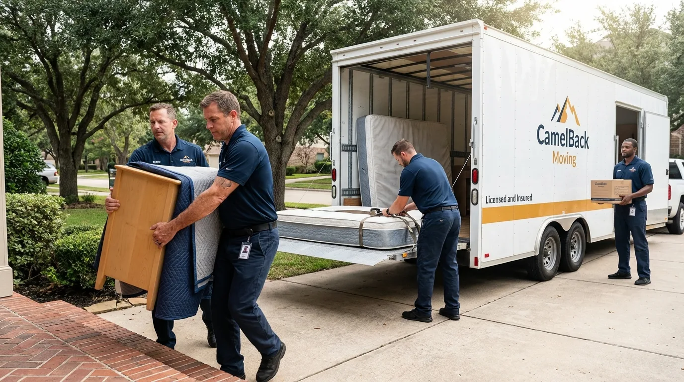 Crew loading residential truck for cross-state move from Carrizozo, NM